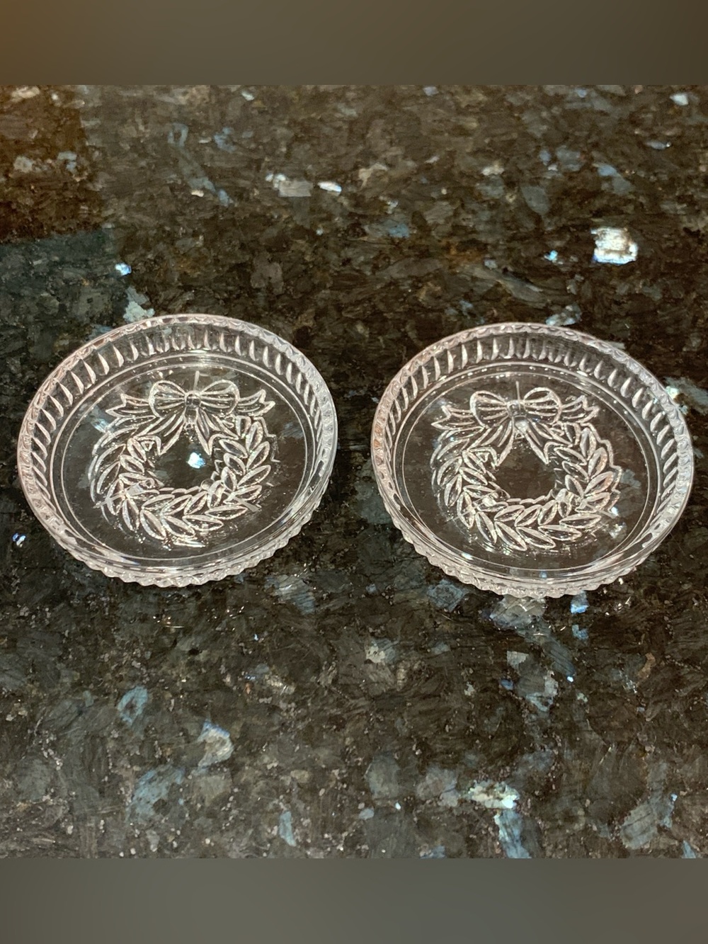 Vintage Princess House Lead Crystal Christmas Wreath Bow Coasters 3.75” Set of 2